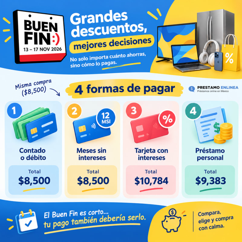 Infografía Buen Fin 2026: comparación de formas de pago.